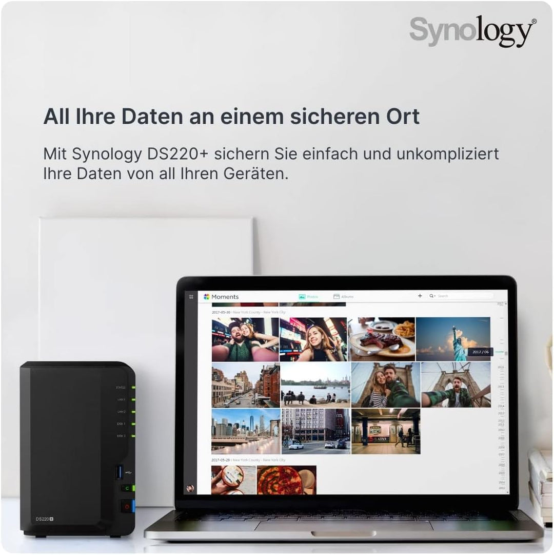 Synology DS220+ 2TB 2 Bay Desktop NAS System, installiert mit 2 x 1TB Western Digital Red Festplatte