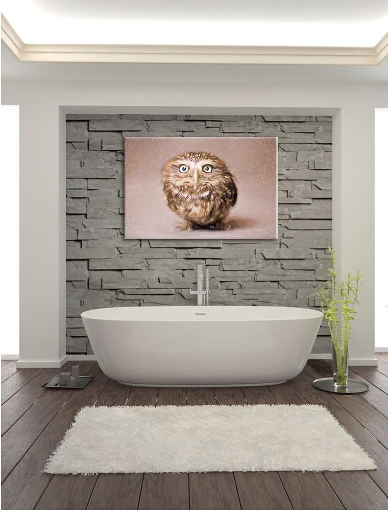 Pixxprint Niedliche Nachteule mit süssem Blick Kunst Buntstift Effekt, Format: 100x70 auf Leinwand,