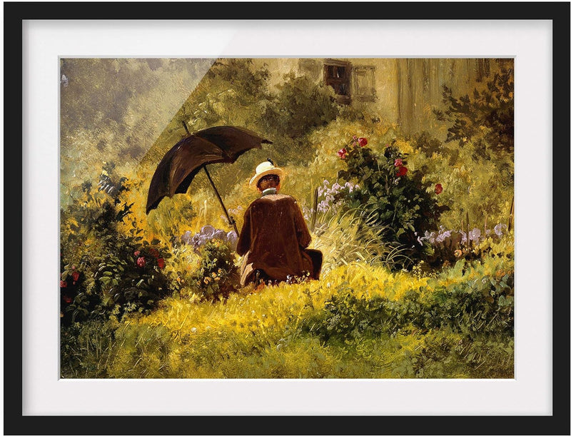 Bild mit Rahmen - Carl Spitzweg - Der Maler im Garten - Farbe Schwarz 40 x 55cm 40cm x 55cm Schwarz,