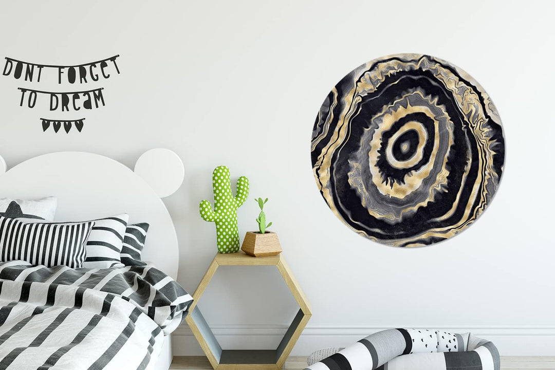 Wandbild Rund Wanddeko Deko Wohnzimmer Bilder 90x90 cm Achat - Gold - Geodestin - Marmor, 90x90 cm