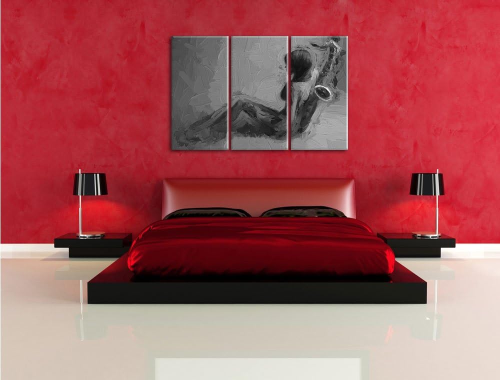 Pixxprint Attraktive Frau mit Saxophone Pinsel Effekt 3-Teiler Leinwandbild 120x80 Bild auf Leinwand