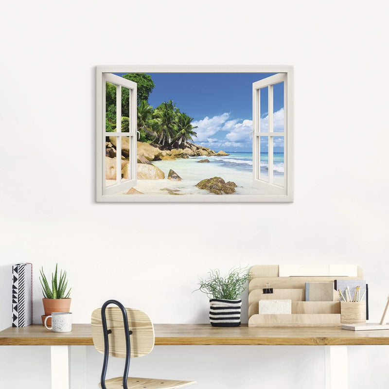 ARTland Leinwandbilder Wandbild Bild Leinwand 70x50 cm Querformat Fensterblick Strand Karibik Meer P