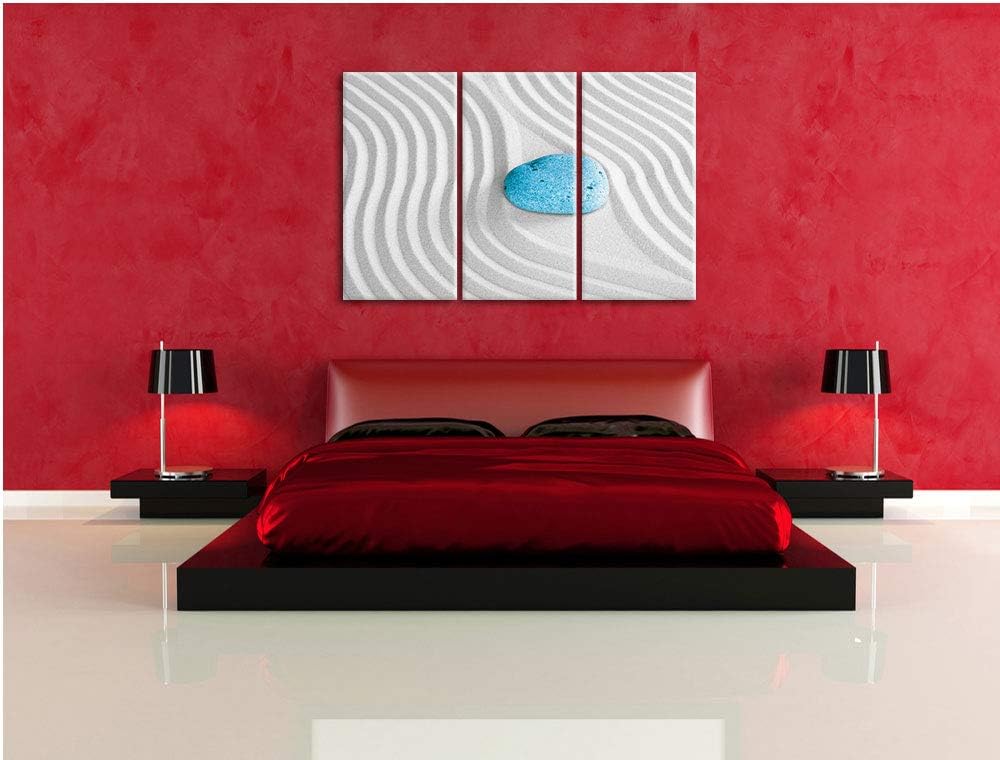 Ein Stein im Sand mit Wellenmuster schwarz/weiss 3-Teiler Leinwandbild 120x80 Bild auf Leinwand, XXL