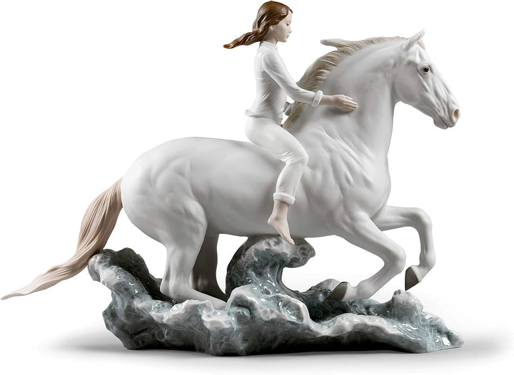 LLADRÓ Frauen-Figur Galopp Im Meer. Frau Pferd. Porzellan.