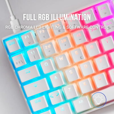 Mars Gaming MKULTRA, Mechanische Tastatur Weiss RGB, Kompakt 96%, Schalter Outemu SQ Blau, Französis