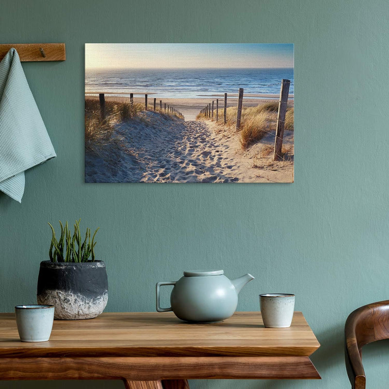 PICANOVA – Bild auf Leinwand Weg zum Meer 60x40cm – Leinwandbild – Premium Leinwanddruck – Wandbild