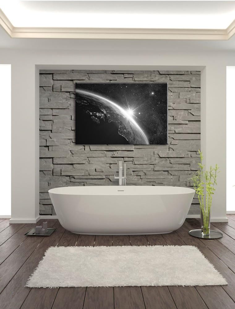 Pixxprint Die Sonne und Erde im Weltall Kunst B&W als Leinwandbild/Grösse: 100x70 / Wandbild/Kunstdr