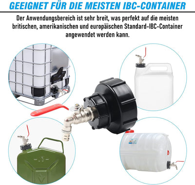 IBC Auslaufhahn, IBC Tankadapter Wassertank S100x8 / S60X6 Grobgewinde - 3/4" IBC Container Hahn Tan