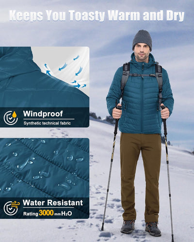 33,000ft Herren Leichte Steppjacke Outdoor Wasserbeständige Übergangsjacke Warme Winterjacke für Män