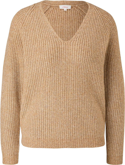 s.Oliver Damen Pullover mit V-Neck 46 Sandfarben, 46 Sandfarben