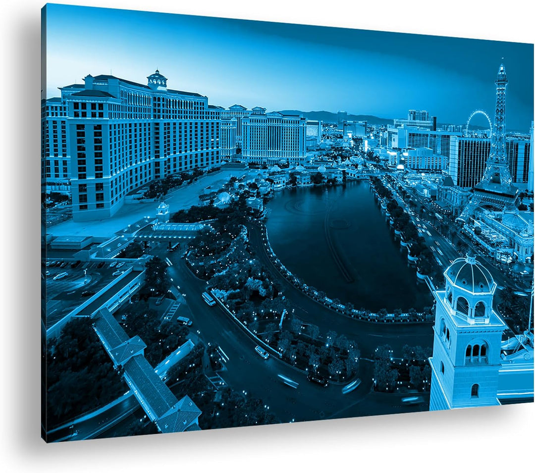 deyoli Caesars Palace in Las Vegas Format 80x60 Effekt: Monocrome Blau als Leinwandbild, Motiv ferti