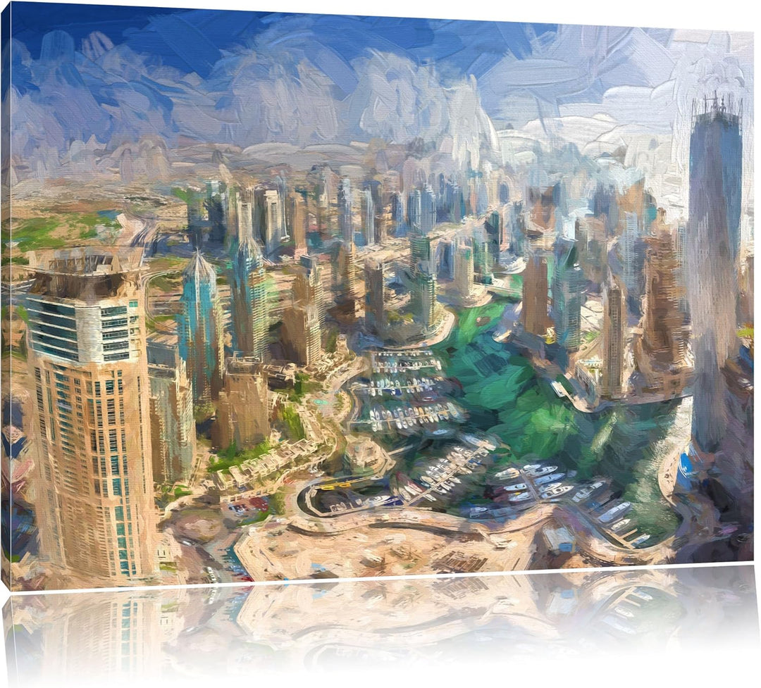 Pixxprint Dubai Hotel Burj al Arab Pinsel Effekt, Format: 100x70 auf Leinwand, 100x70