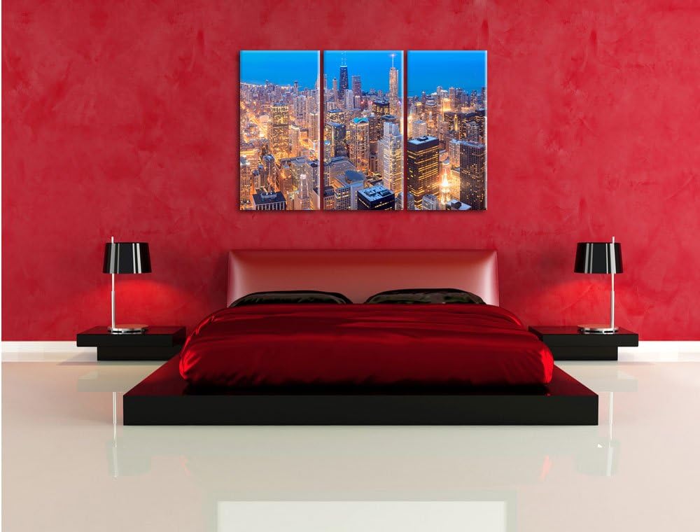 Pixxprint Luftaufnahme Chicago als Leinwandbild | Grösse: 3 Teilig (120x80) | Wandbild| Kunstdruck |