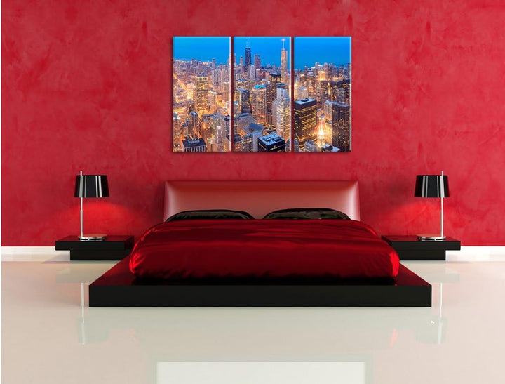 Pixxprint Luftaufnahme Chicago als Leinwandbild | Grösse: 3 Teilig (120x80) | Wandbild| Kunstdruck |