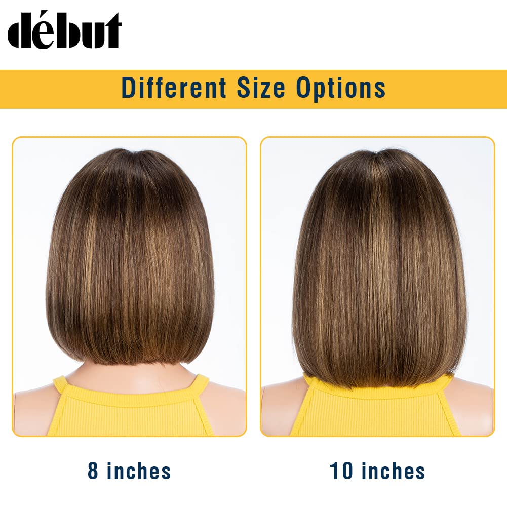 DÉBUT Glatte Bob Perücke, Echthaar, T-Teil, Spitzenfront, Bob-Perücke, vorgezupft, mit Babyhaar, 150