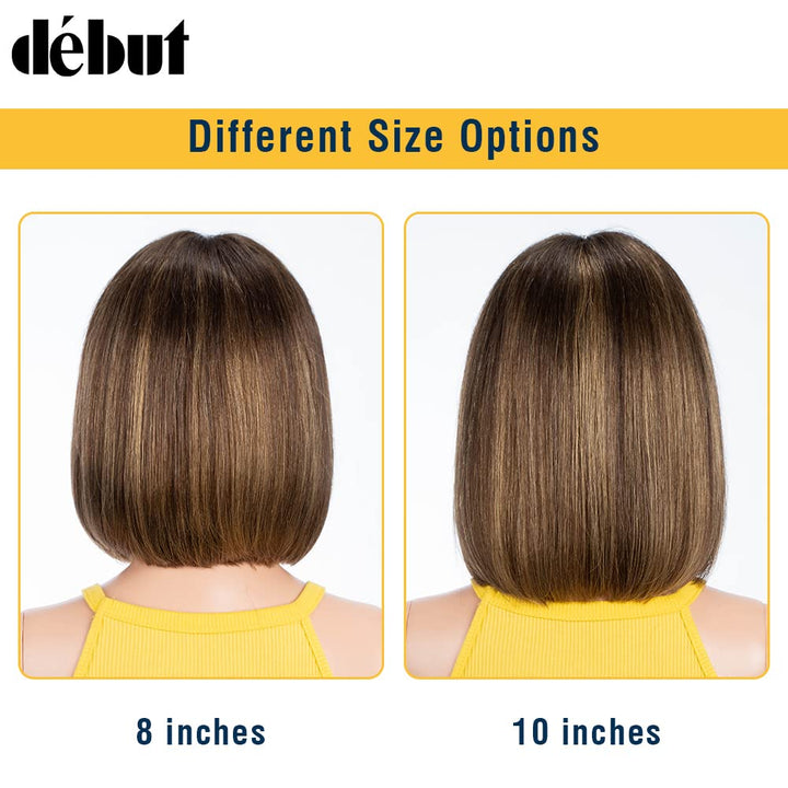 DÉBUT Glatte Bob Perücke, Echthaar, T-Teil, Spitzenfront, Bob-Perücke, vorgezupft, mit Babyhaar, 150