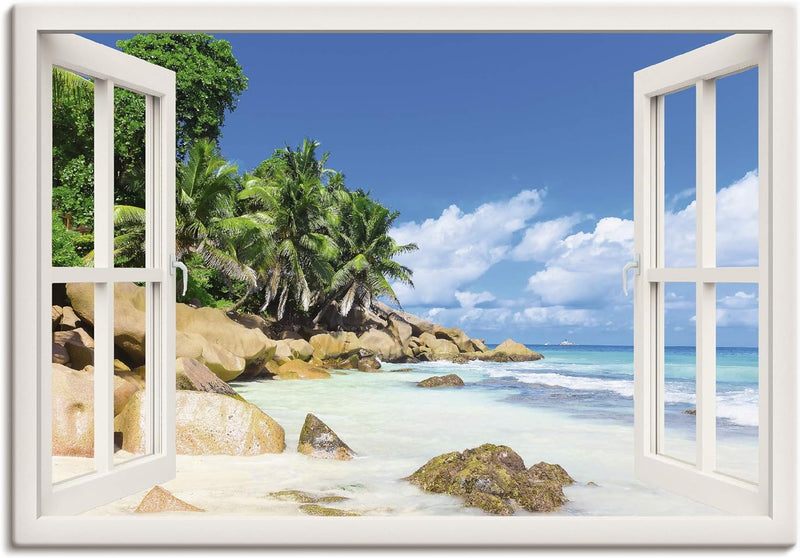 ARTland Leinwandbilder Wandbild Bild Leinwand 70x50 cm Querformat Fensterblick Strand Karibik Meer P