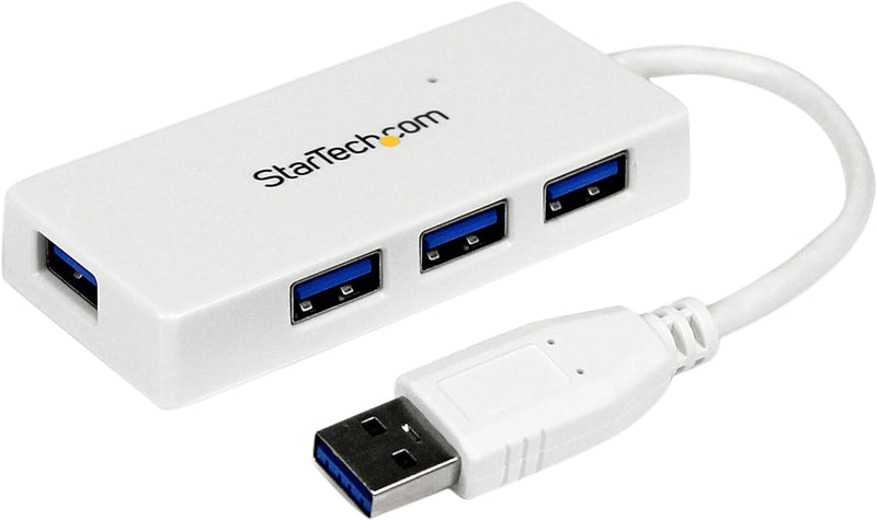 StarTech.com 4 Port USB 3.0 SuperSpeed Hub - Weiss - Portabler externer Mini USB Hub mit eingebautem