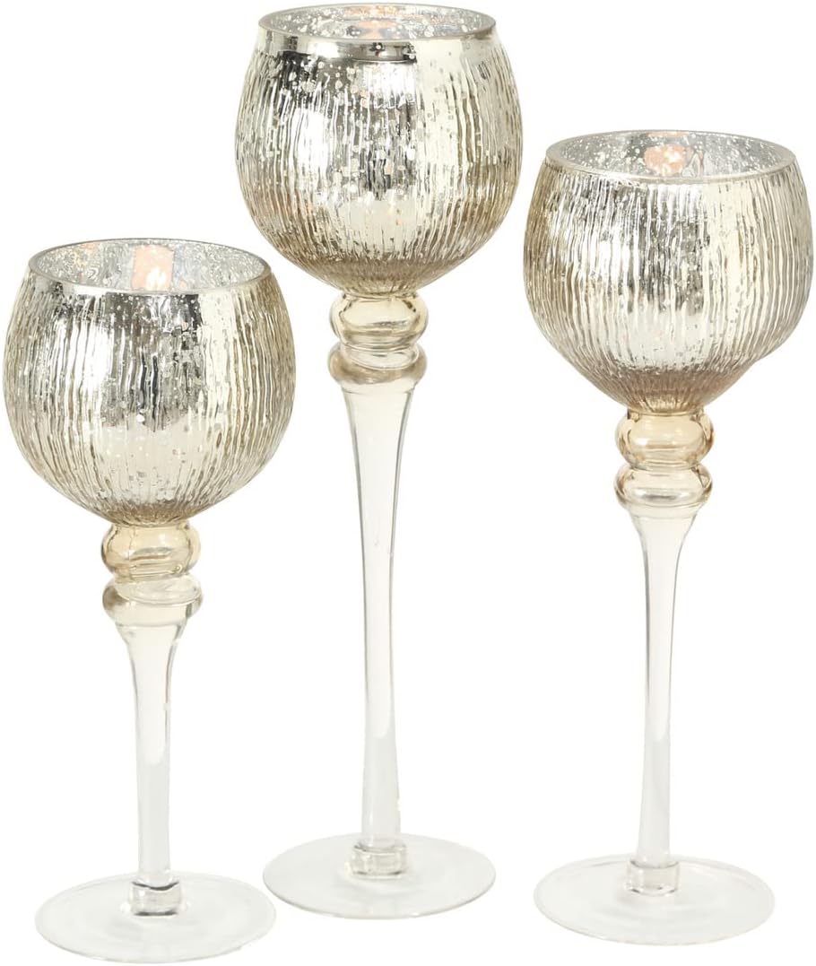 Boltze Windlicht Set Manou 3-teilig (gold, Deko-Gläser für Kerzen / Weihnachtsdekoration, Kerzenstän