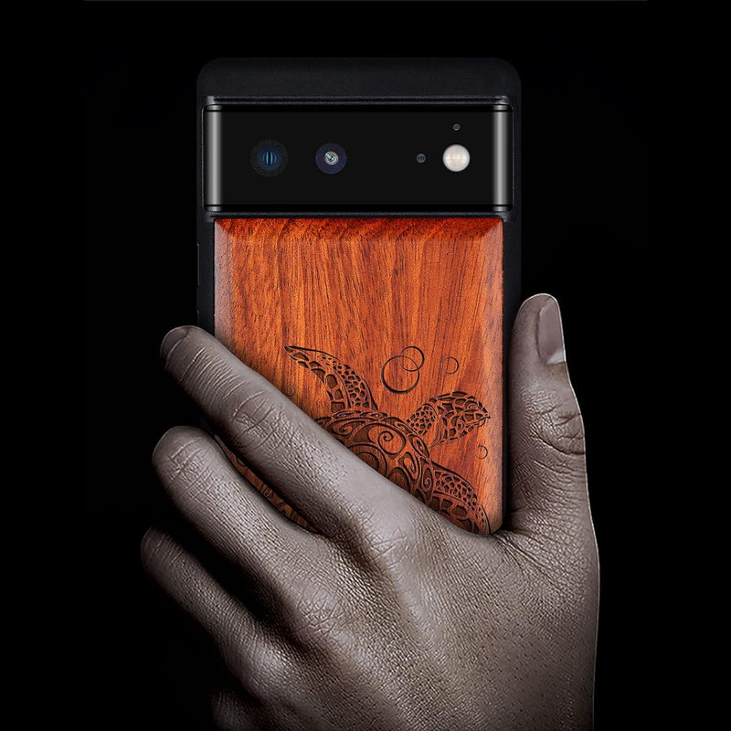 Carveit Hülle für Pixel 6 Case [Holz und TPU Silikon Hybrid Handyhülle] Stossfeste Stossstange handy