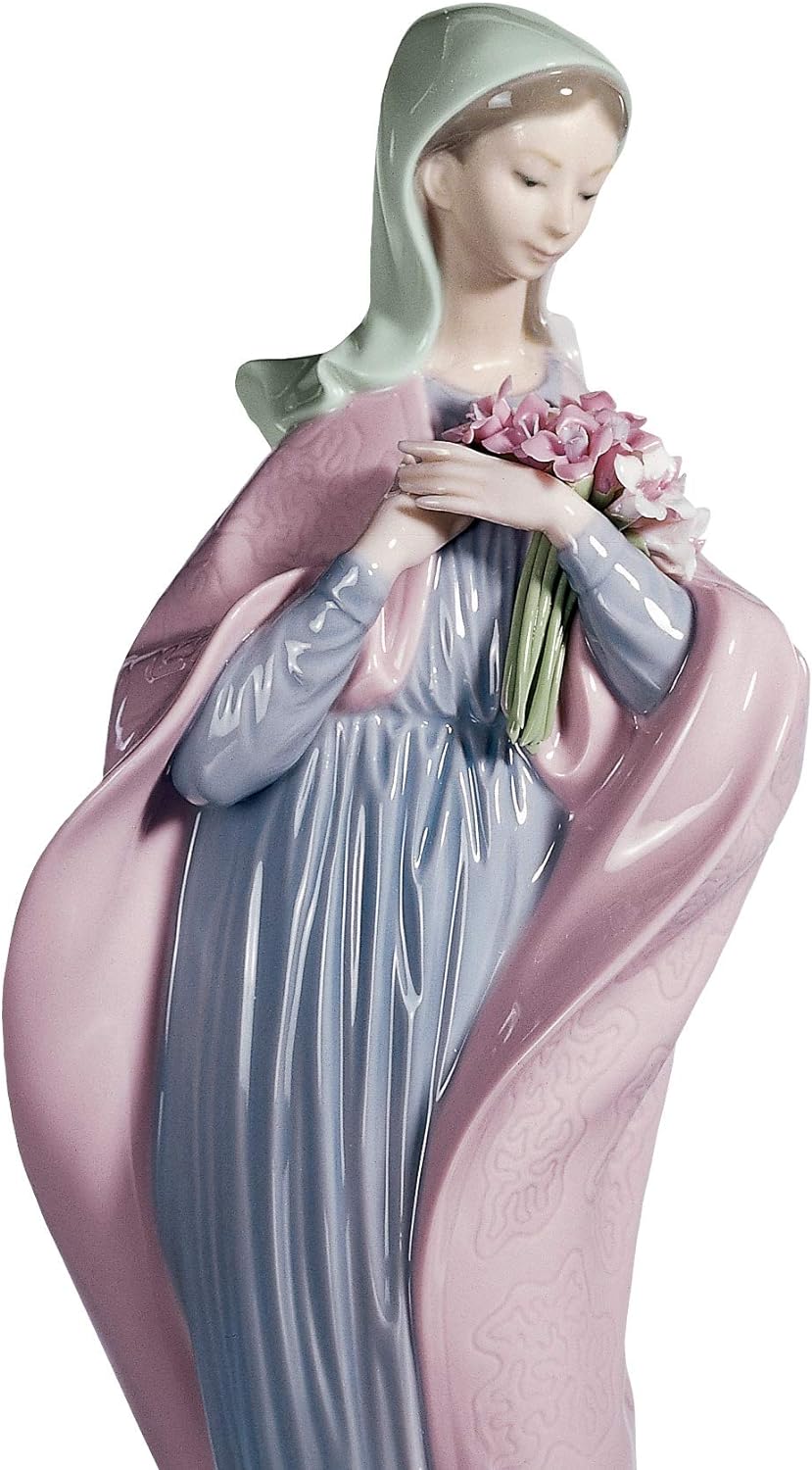 LLADRÓ Figur Maria Mit Blumen. Jungfrau Maria. Porzellan.
