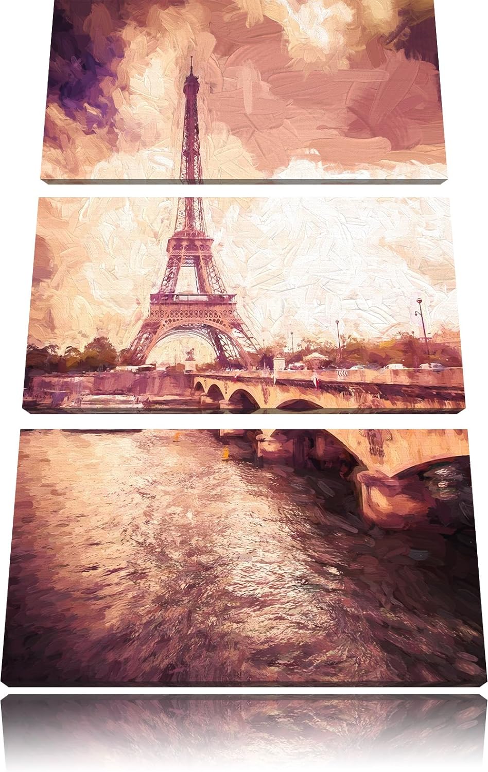 Pixxprint Eiffelturm in Paris Kunst / 3-Teilig/Gesamtmass 120cm Leinwandbild bespannt auf Holzrahmen