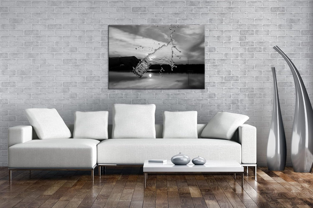 das goldene Wasser Effekt: Schwarz&Weiss, Format: 80x60 als Leinwandbild, Motiv fertig gerahmt auf E