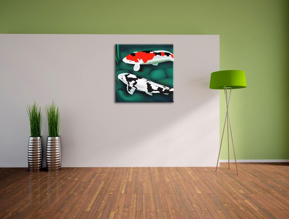 Edle Koi Karpfen Kunst, Format: 70x70 auf Leinwand, XXL riesige Bilder fertig gerahmt mit Keilrahmen