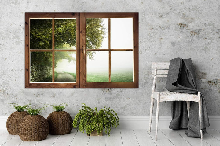 Feeby Leinwand Bilder - Fensterblick Natur- 120x80 cm- Deko Wohnzimmer - Wandbilder Schlafzimmer - D