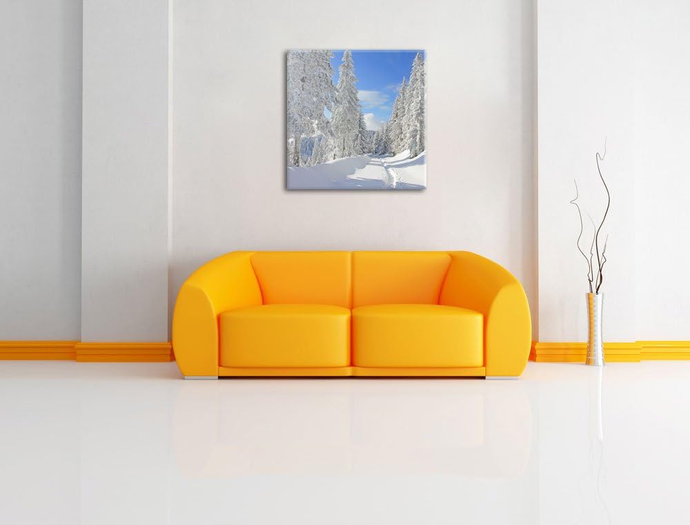 Winterlandschaft Bäume, Format: 70x70 auf Leinwand, XXL riesige Bilder fertig gerahmt mit Keilrahmen