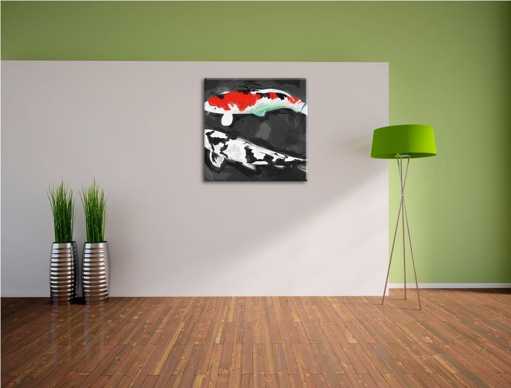 Gezeichnete Koi Karpfen, Format: 70x70 auf Leinwand, XXL riesige Bilder fertig gerahmt mit Keilrahme