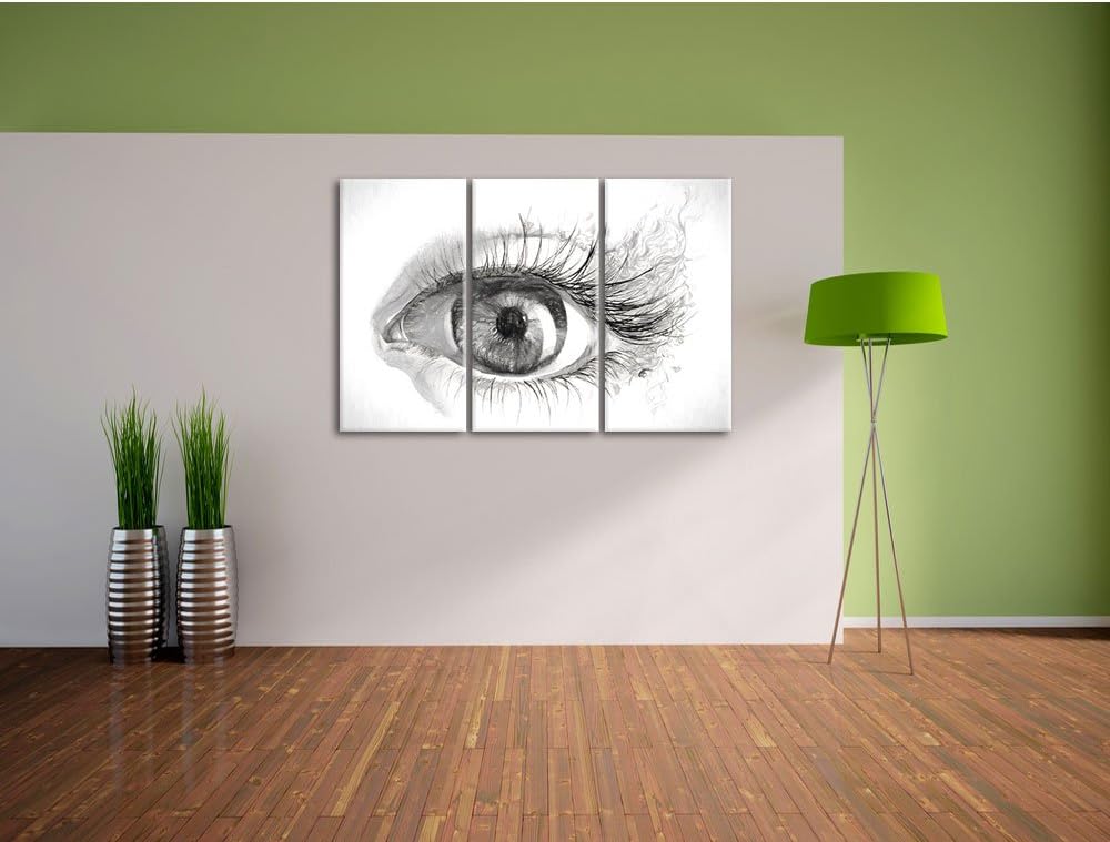 Pixxprint Grünes Auge Kohle Effekt 3-Teiler Leinwandbild 120x80 Bild auf Leinwand