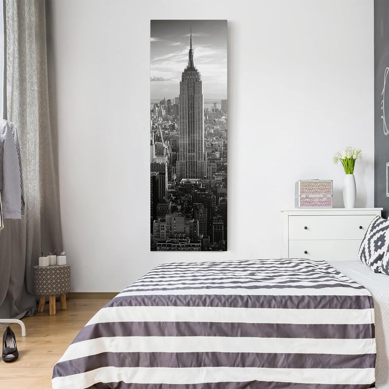 Bilderwelten Leinwandbild Schwarz-Weiss - Manhattan Skyline - Panoramabild Hoch, 90cm x 30cm, 90cm x