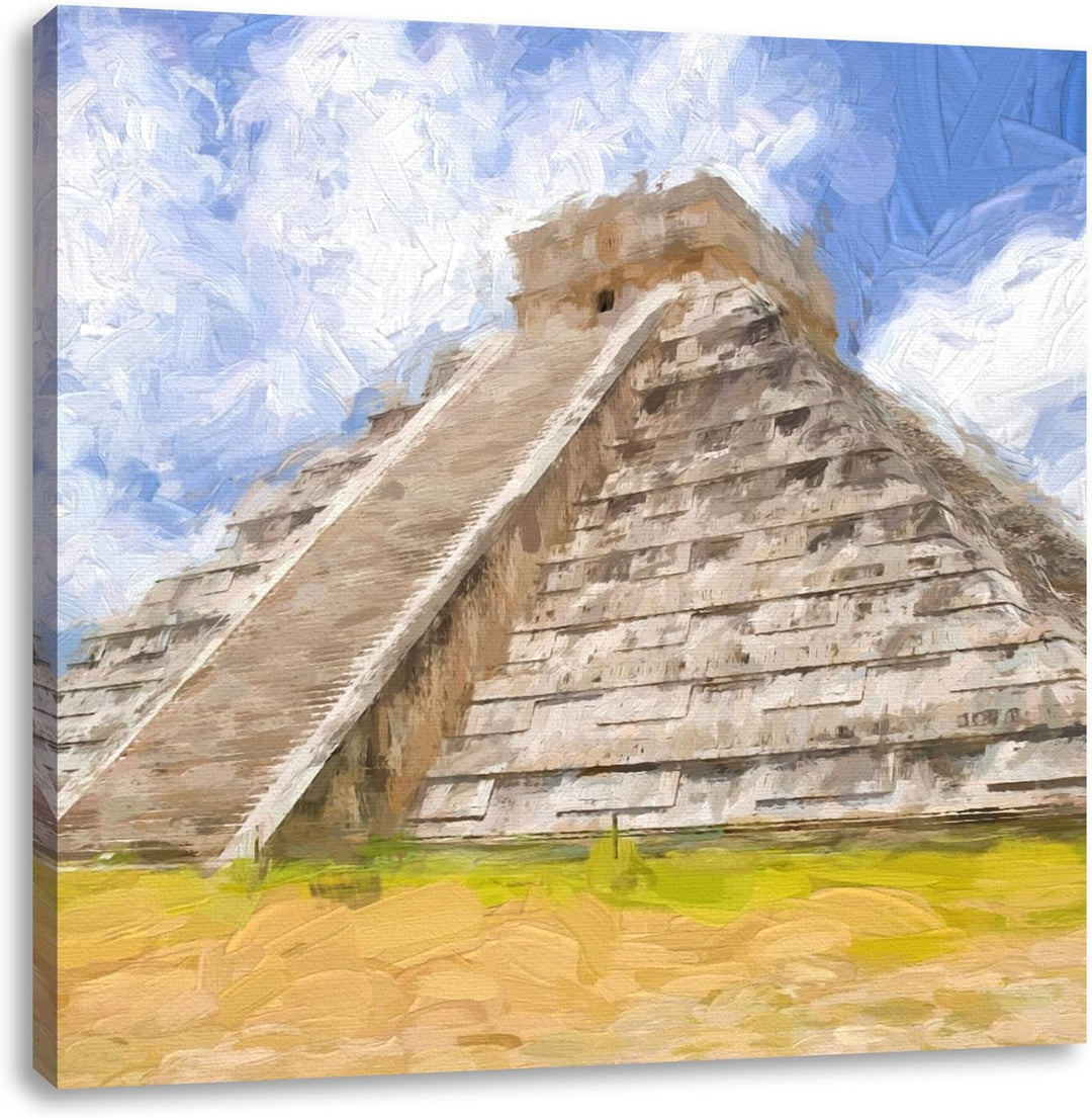 Pixxprint Atemberaubender Maya Tempel als Leinwandbild/Grösse: 70x70 cm/Wandbild/Kunstdruck/fertig b