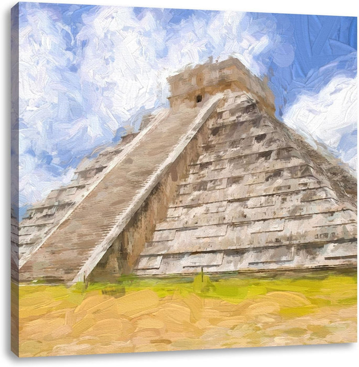 Pixxprint Atemberaubender Maya Tempel als Leinwandbild/Grösse: 70x70 cm/Wandbild/Kunstdruck/fertig b