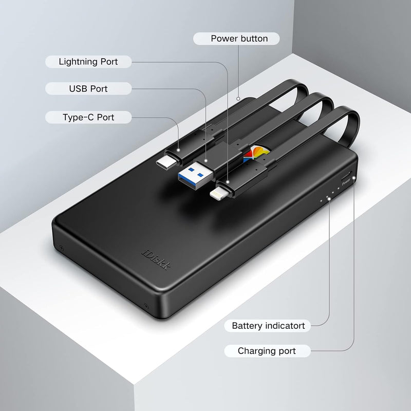 iDiskk 2 TB (2000 GB) Externe Lightning-iPhone-Festplatte, MFi-Zertifiziert, 3-in-1 mit 3 integriert