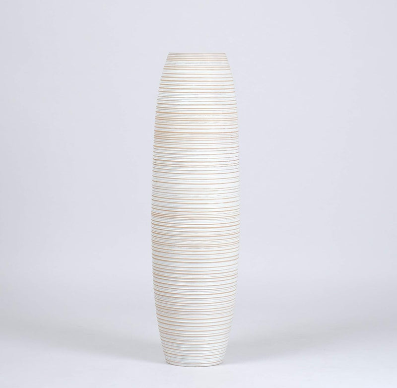 Leewadee Grosse Bodenvase für Dekozweige hohe Standvase Design Holzvase, Holz, 90 cm, White Wash 90