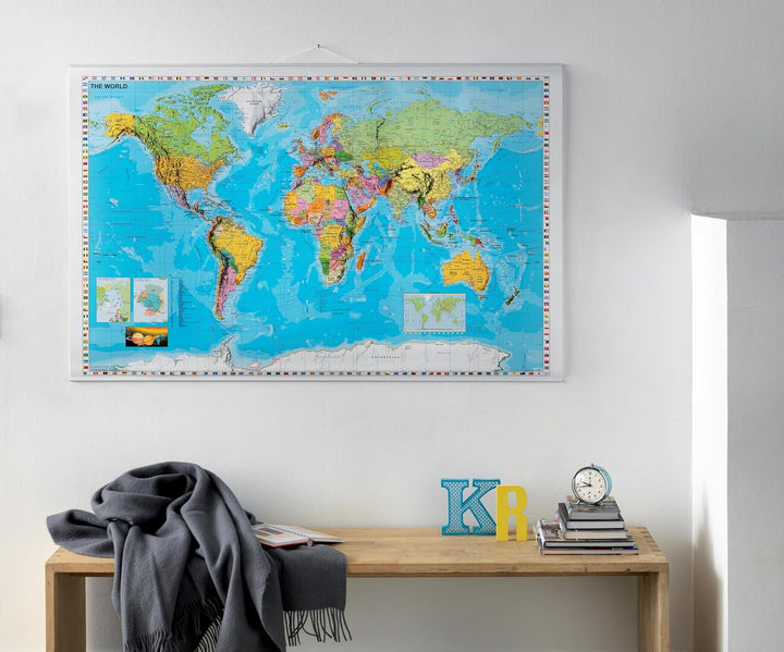 FRANKEN Kartentafel Welt, 1:33.000.000, beschreibbar, trocken abwischbar, mit Metallleisten, rollbar