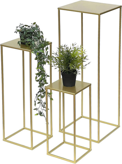 DanDiBo Blumenhocker Metall Gold Eckig 3er Set Blumenständer Beistelltisch 96406 Blumensäule Modern