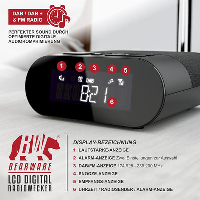 CSL - DAB+ Radiowecker DAB, UKW, Uhrenradio, Wecker mit Zwei einstellbaren Weckzeiten, Snooze-Funkti