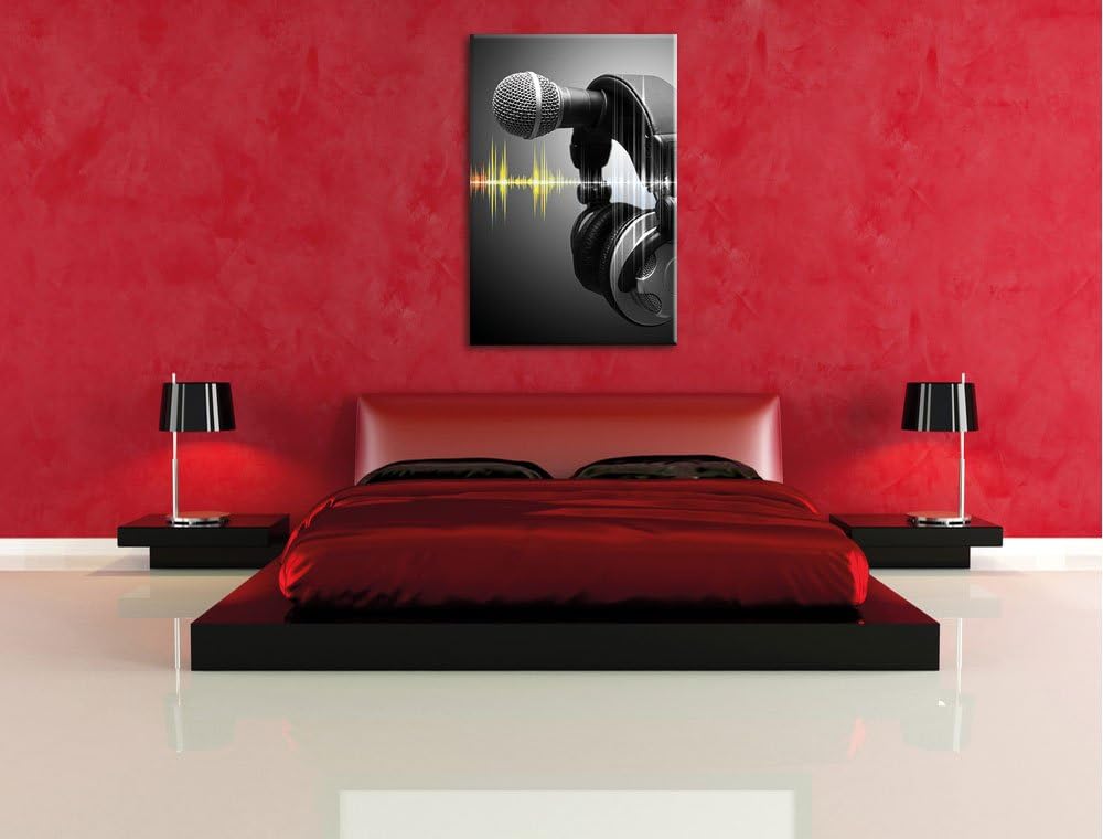 Pixxprint Mikrofon mit Kopfhörern als Leinwandbild/Grösse: 100x70 / Wandbild/Kunstdruck/fertig bespa