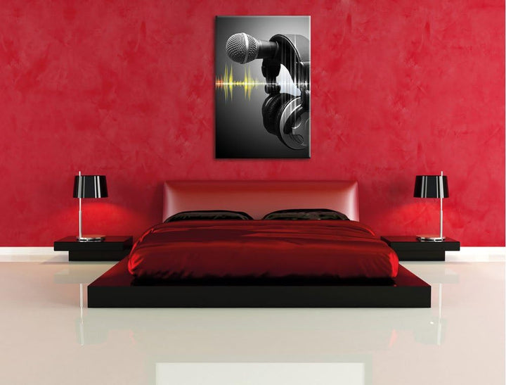 Pixxprint Mikrofon mit Kopfhörern als Leinwandbild/Grösse: 100x70 / Wandbild/Kunstdruck/fertig bespa