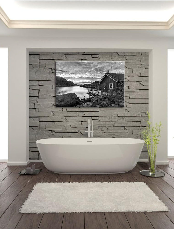 Pixxprint Sonnenaufgang am Fjord Norwegens als Leinwandbild/Grösse: 100x70 / Wandbild/Kunstdruck/fer