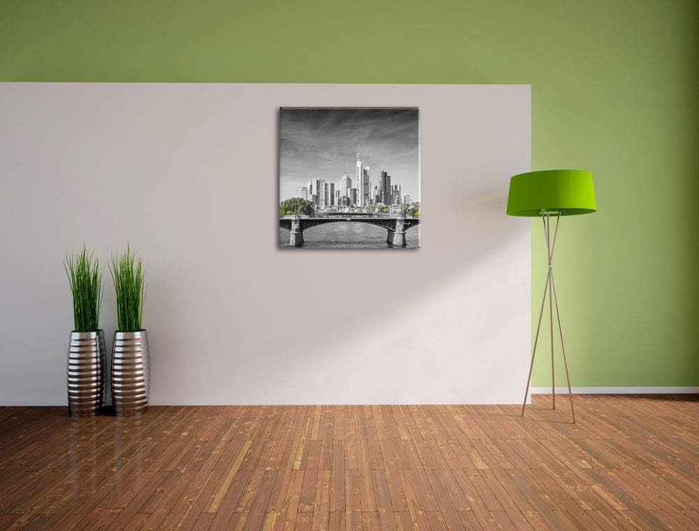 Pixxprint schöne Skyline von Frankfurt am Main schwarz/weiss, Format: 70x70 auf Leinwand, 70x70