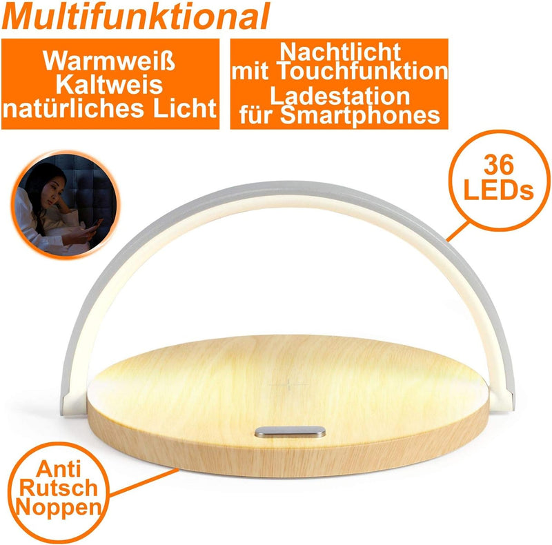 bmf-versand® Nachttischlampe LED mit Induktion Ladestation - Kabelloses Ladegerät Qi Ladestation Lic