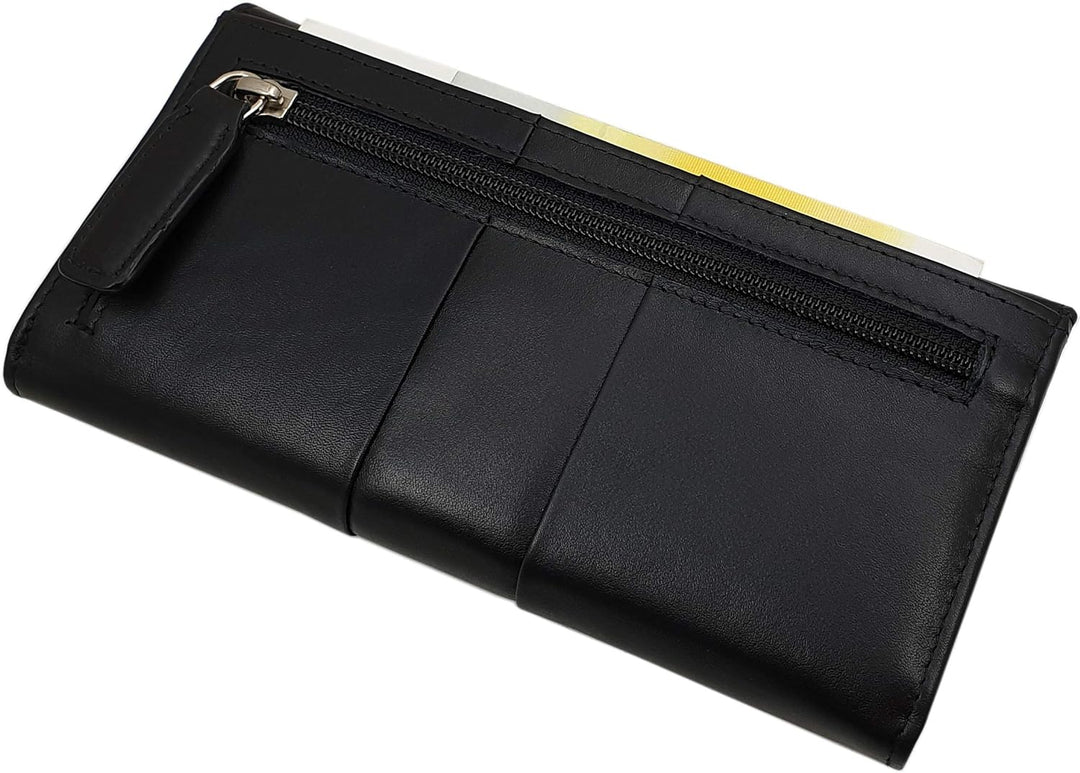 Grosse Elegante Rind-Nappa Leder Damen Geldbörse / Geldbeutel / Portemonnaie / Portmonaise / Geldtas
