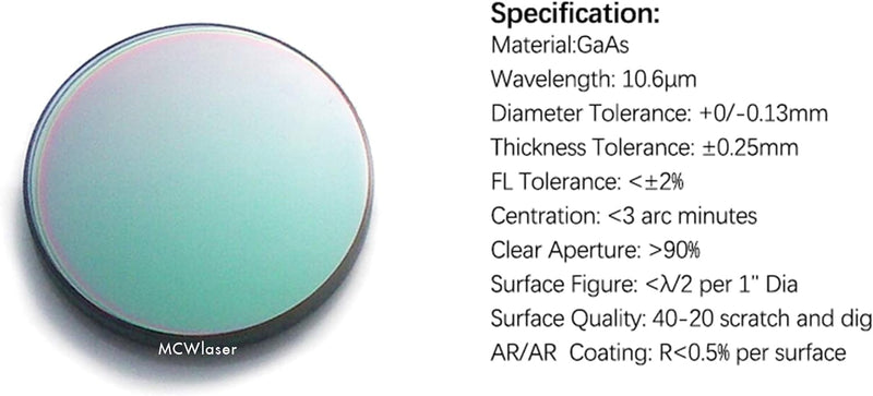 MCWlaser 20mm GaAs Fokuslinse für CO2 10600nm 10,6um Lasergravierer/Cutter Durchmesser: 20mm FL: 2,5