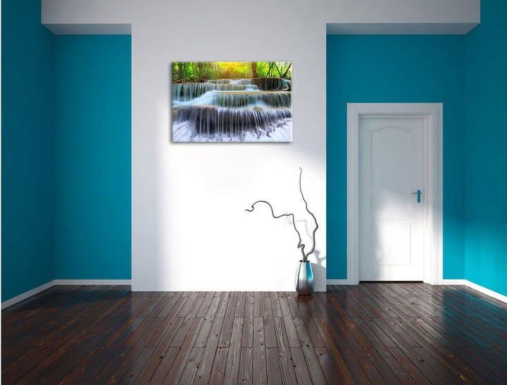 Pixxprint Wasserfall im Regenwald als Leinwandbild/Grösse: 100x70 cm/Wandbild/Kunstdruck/fertig besp
