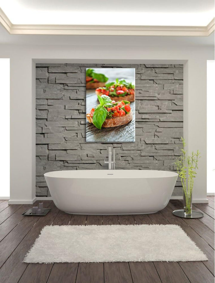 Köstliche Tomaten Bruchetta Format: 100x70 auf Leinwand, XXL riesige Bilder fertig gerahmt mit Keilr