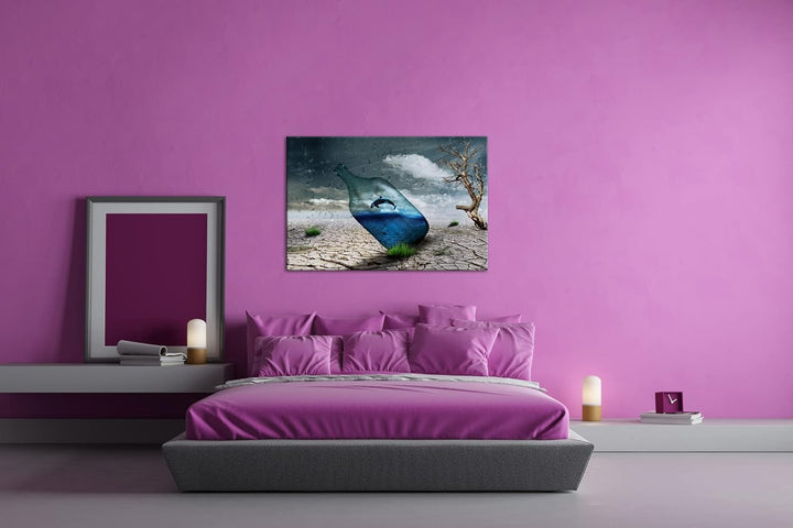 deyoli Delphin in einer Flasche Format: 80x60 als Leinwandbild, Motiv fertig gerahmt auf Echtholzrah